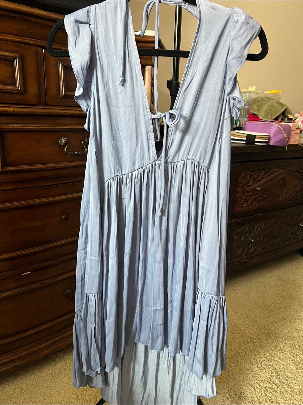 Light Blue Tiered Tie-Front Maxi Dress
